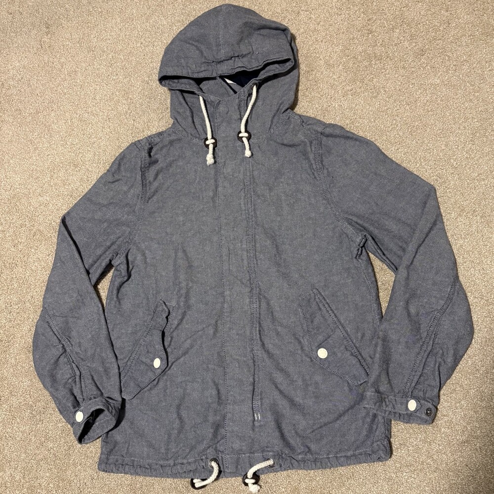 H&M Divided Mens 100% Cotton Boating Parka Woven Jacket Full Zip Blue, Sz S